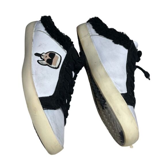 KARL LAGERFELD Slip On Sneakers Mules White Black Sherpa Edge Lace Up Size 8.5 - Picture 3 of 8
